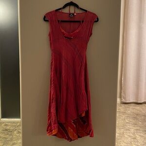 Himalayan Handmades layered dark pink sleeveless dress. Flowing layered skirt. S